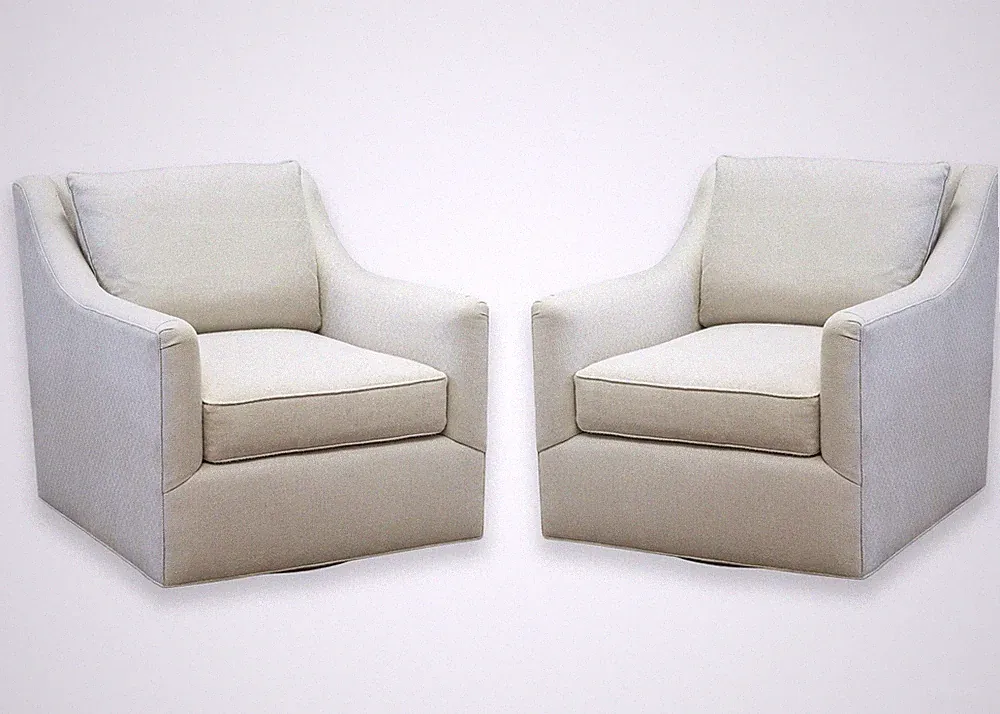 Pair of Richard Ross Designs Off White Grey Diamond Checker Swivel Lounge Chairs