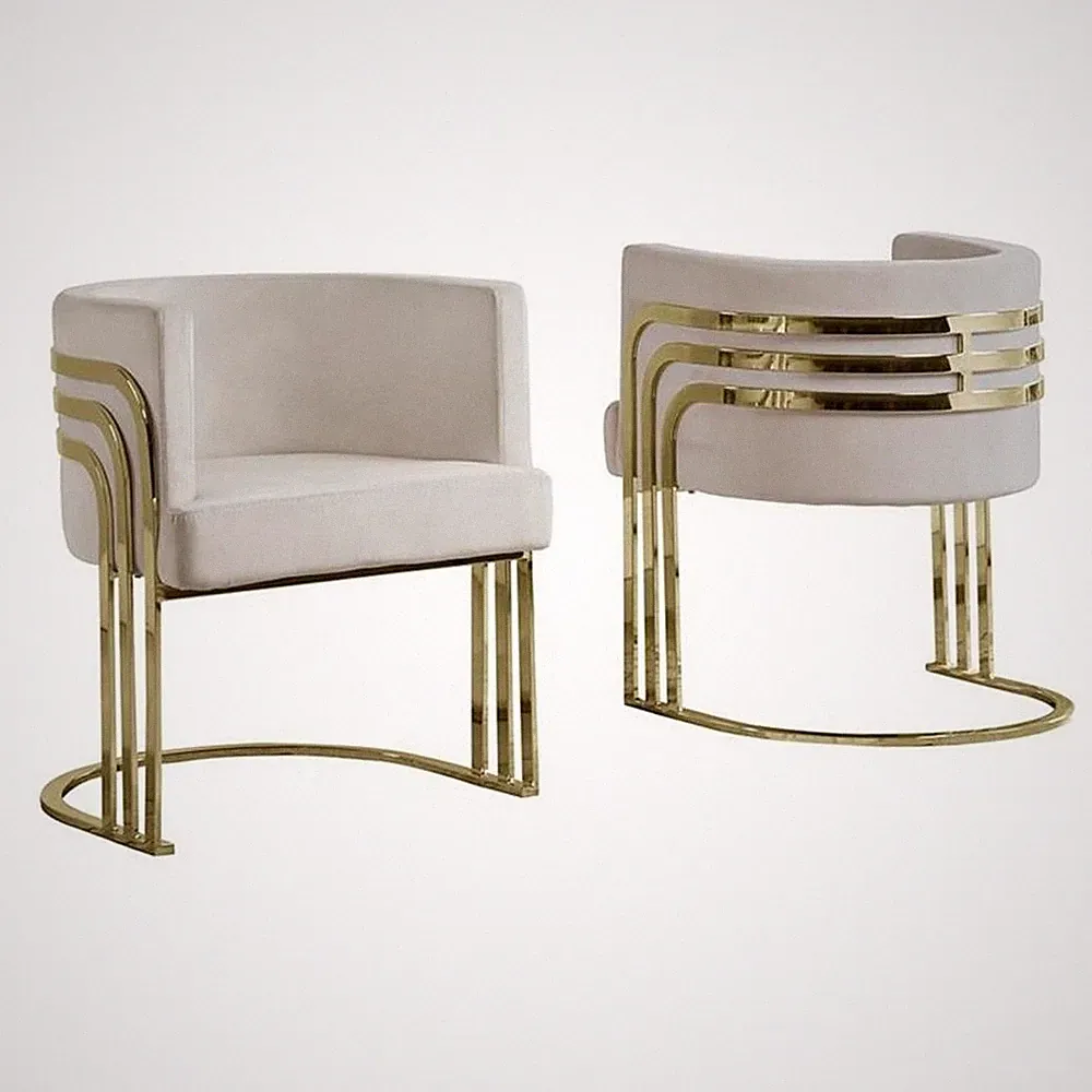 Pemberly Row Beige Cream Velvet Accent Barrel Leisure Chair with Gold Legs