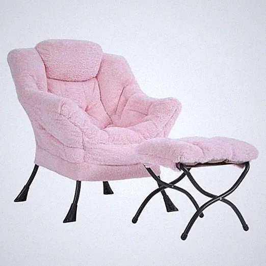 Plush Pink Lazy Chair and Ottoman, Large Contemporary Accent Lounge Plush-pink