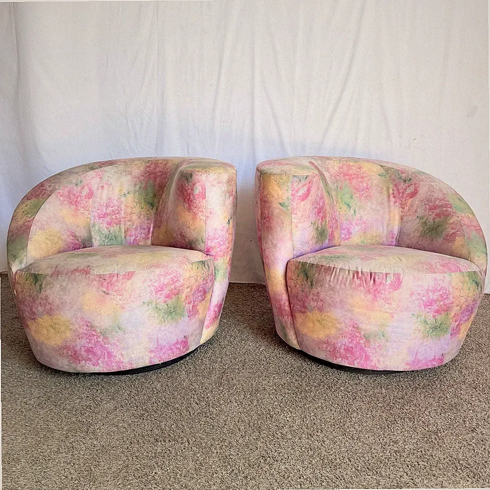 Postmodern Pink Multi Colored Nautilus Swivel Lounge Chairs by Directional - A
