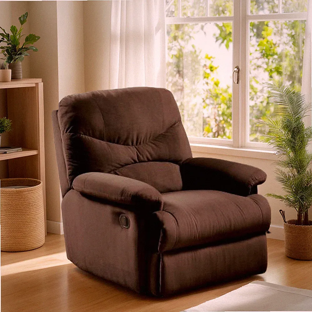 ‌Recliner Chair - Plush Chocolate Brown Microfiber, Remote Control