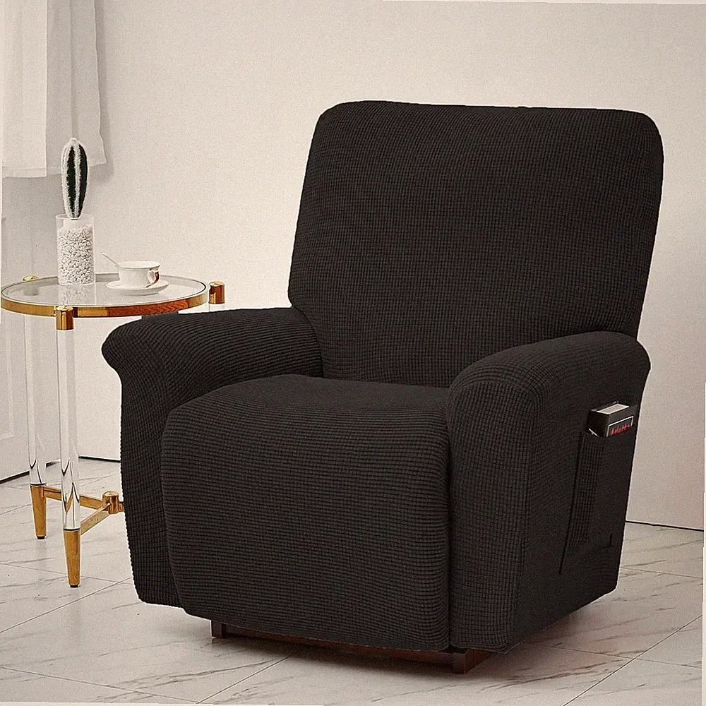 Recliner Cover Elastic Plush Massage Chair Covers with Pocket Plaid Slipcover