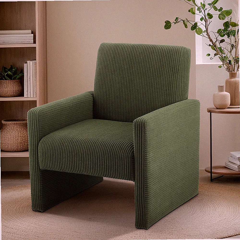 Retro Soft Accent Chair Corduroy Fabric Living Room Armchair High Back Lazy Sofa