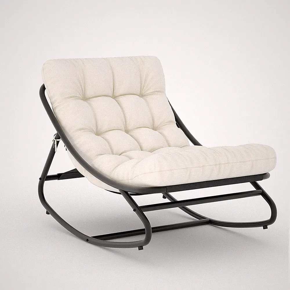 Rocking Chairs 450Lbs Capacity Metal Frame Patio Papasan Waterproof Cushion
