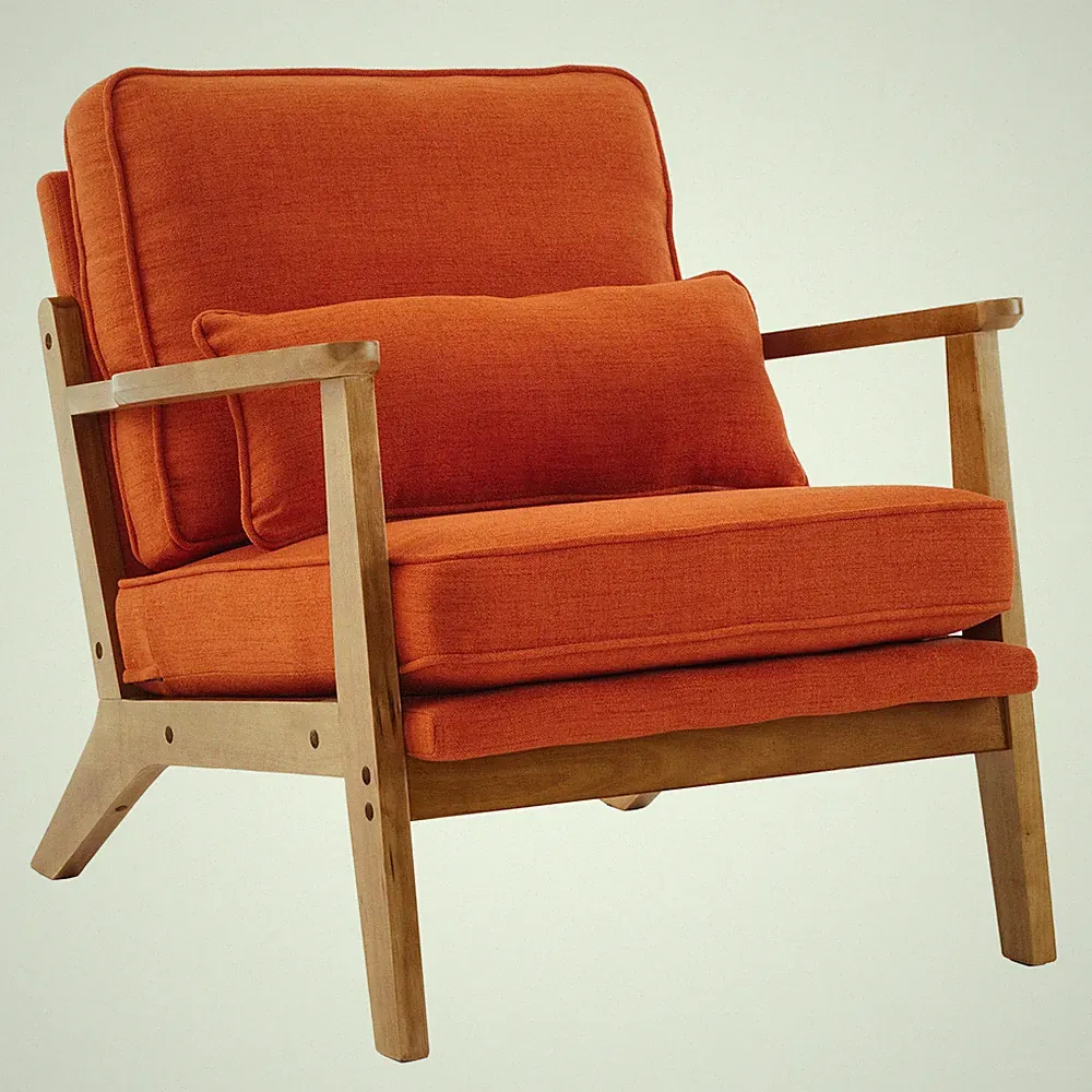 Single Seater Lounge Chair for Living Room-Oak Armrest
