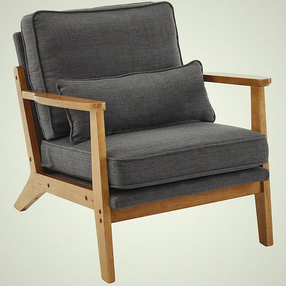 Solid Wood Wide Armrests Accent Chair Comfy Reading Chair Farmhouse Arm Chair