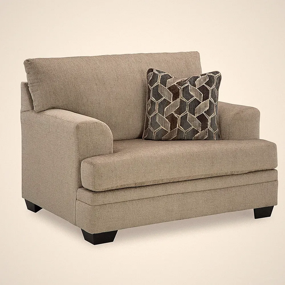 Stonemeade Casual Upholstered Oversized Chair with 1 Toss Pillow, Light Brown