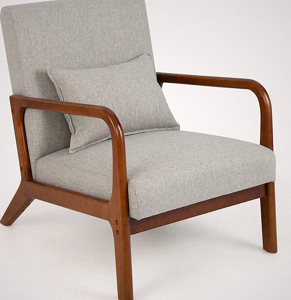 Stylish Grey Accent Chair with Pillow - Comfy Lounge Armchair for Any Room