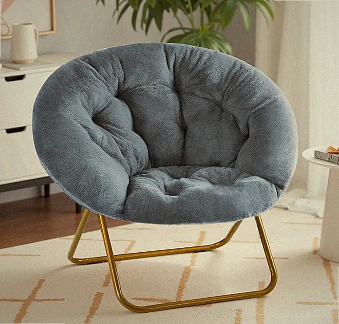 Sweetcrispy Saucer Chair Folding Faux Fur Lounge Chair Gray XL