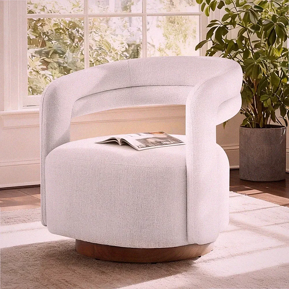 Swivel Accent Chair, Upholstered Barrel Chair with Open Back Design, Modern A...