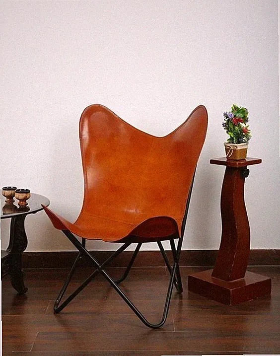 Tan Buffalo Leather Butterfly Chair Lounge Accent Garden Living Room Armchair