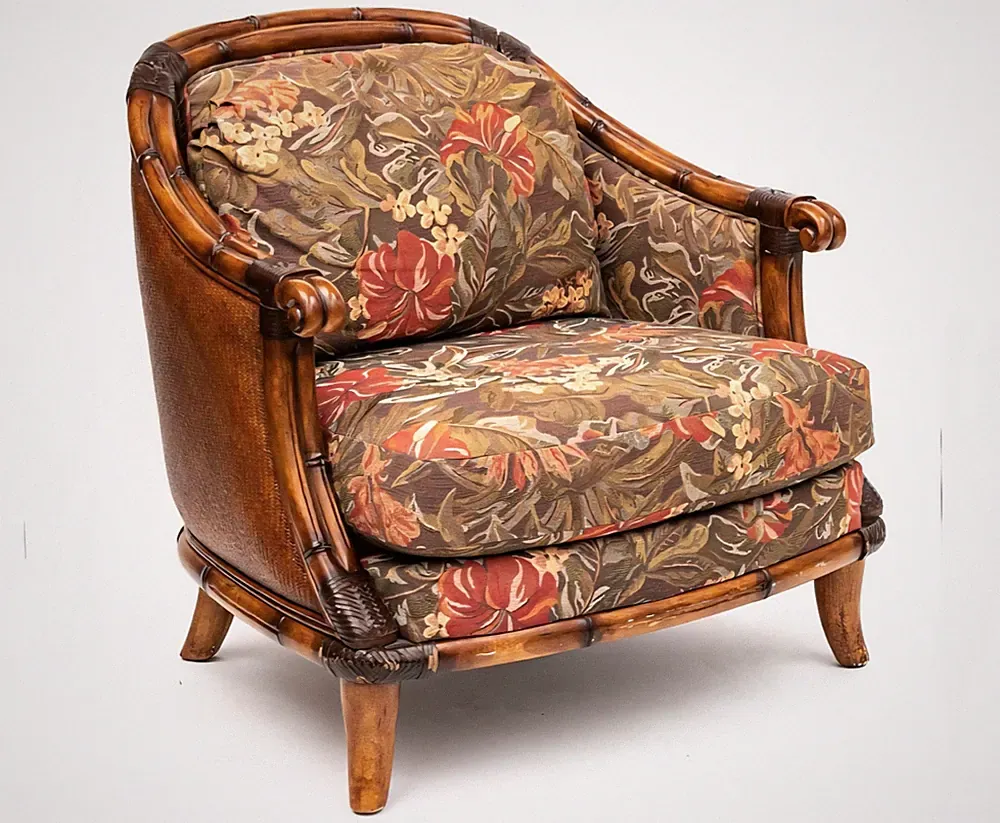 Tropical style Rattan Lounge Chair With Leather Accents