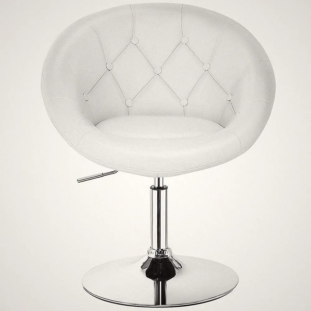 Tufted Leather Swivel Accent Chair - Height Adjustable, Round Back, Chrome Fr...