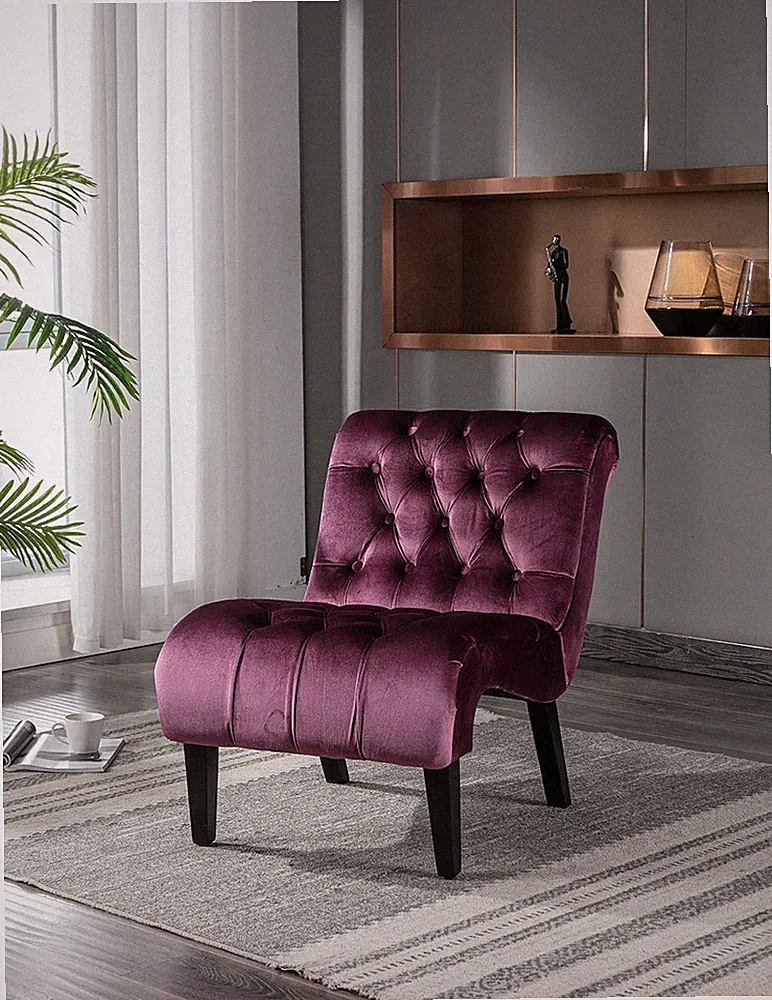Velvet Tufted Accent Chair for Living Room, Bedroom, Office - Purple