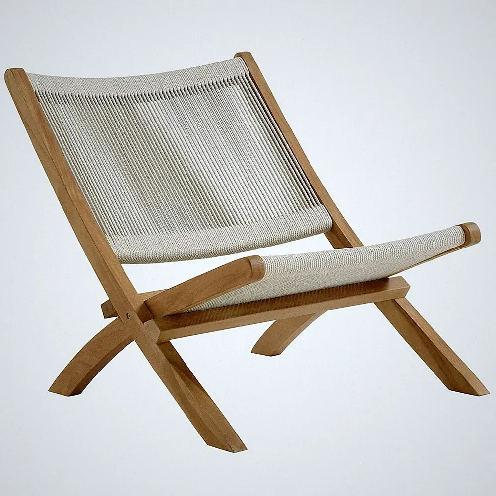 Vienna Outdoor Patio Teak and Rope Folding Accent Lounge Chair