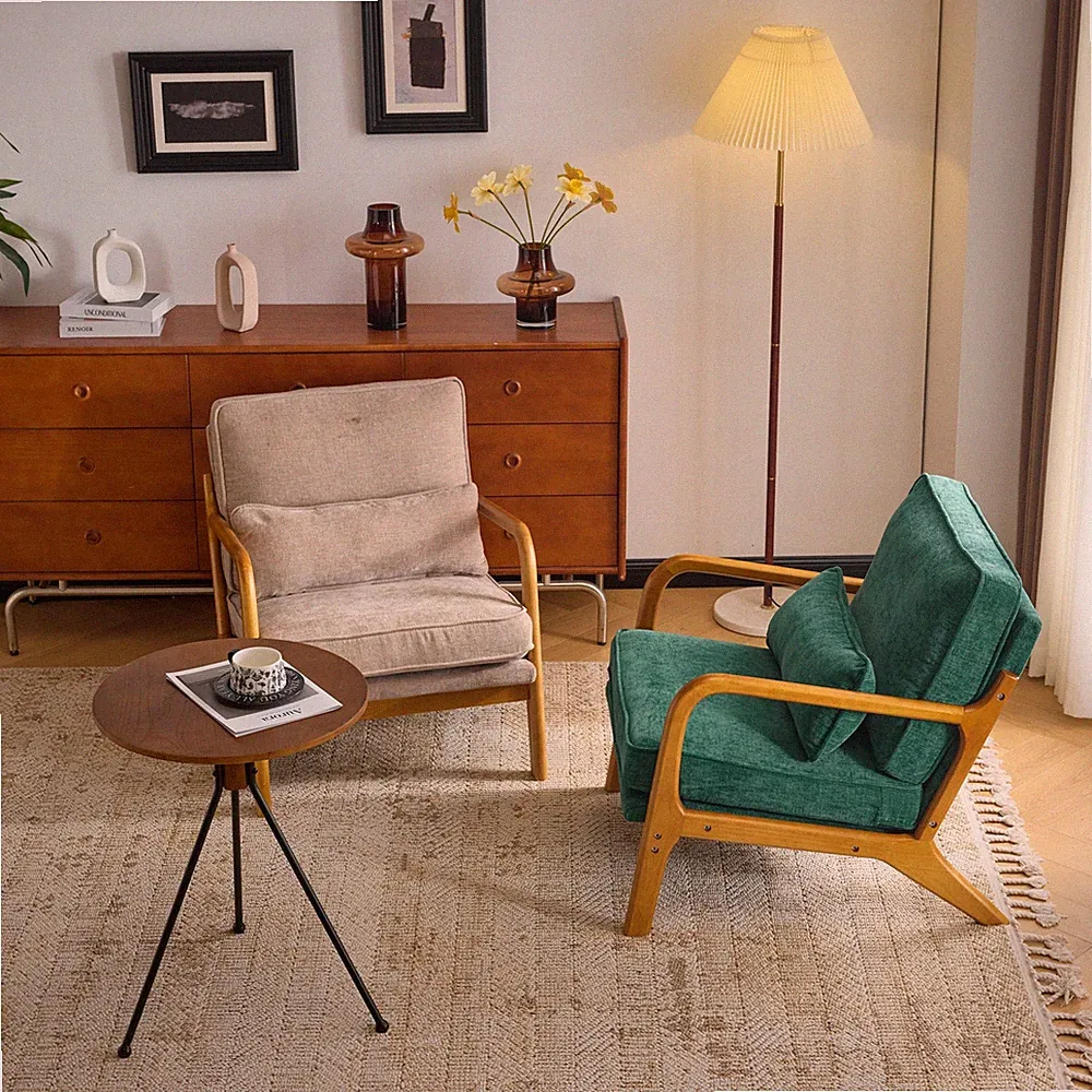 Vintage Lounge Chair Upholstered Recliner Sofa Living Room Armchair W/ Cushion