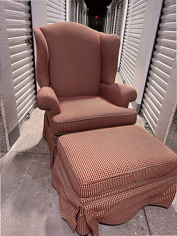 Wingback Upholstered ArmChair And Ottoman by Craft Master. Red & White Checkers